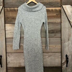 Gray Ribbed Knit Sweater Dress
